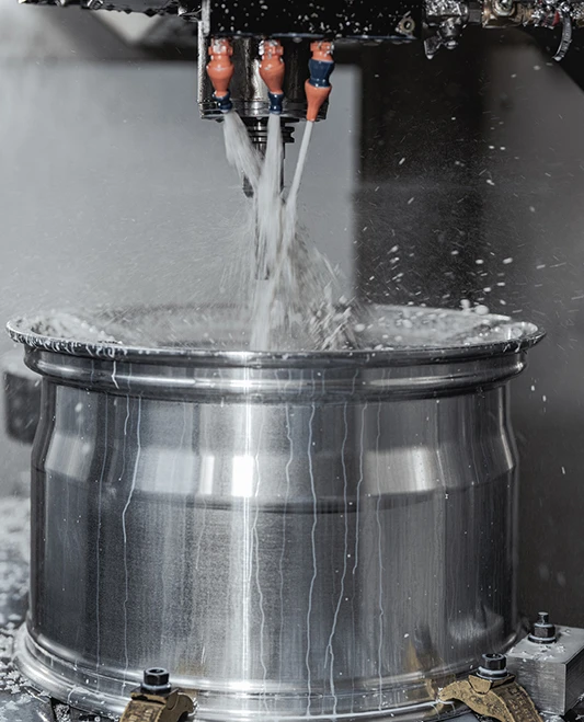 Wheel machining in progress